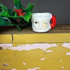 Vintage Winking Santa Claus Punch Mini Cup Mug 1.5" Japan Kitschy Eyelashes